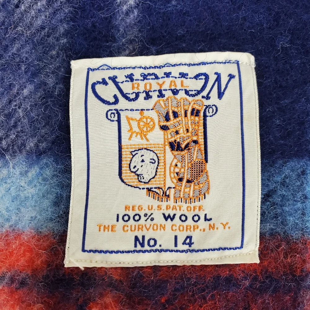 Vintage Curvon Royal Pure Wool Blue Plaid Lap Blanket 34.5